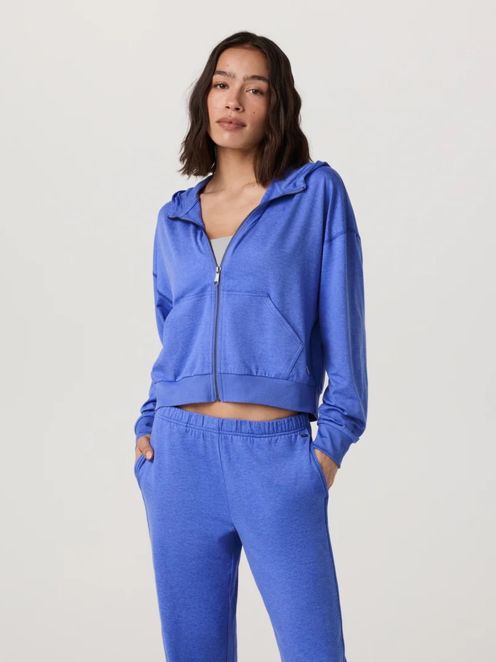 Vuori Halo Modern Full Zip Hoodie - Bright Iris Heather - Size Medium